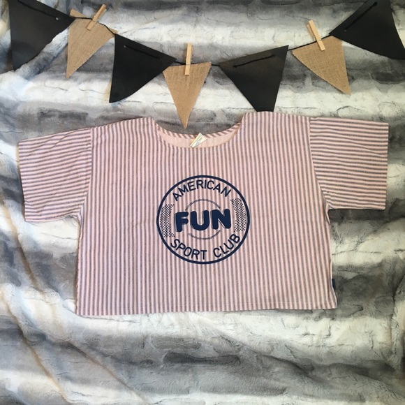 [Vintage] Pink Striped Crop Tee - Picture 2 of 8